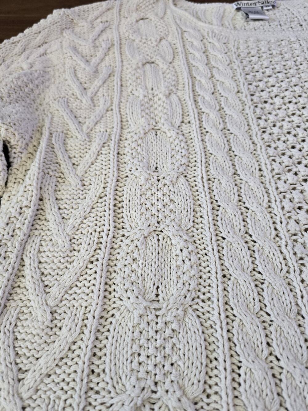 Vintage Fisherman Cable Knit Sweater Women XL Silk Cotton Lagenlook Coastal...